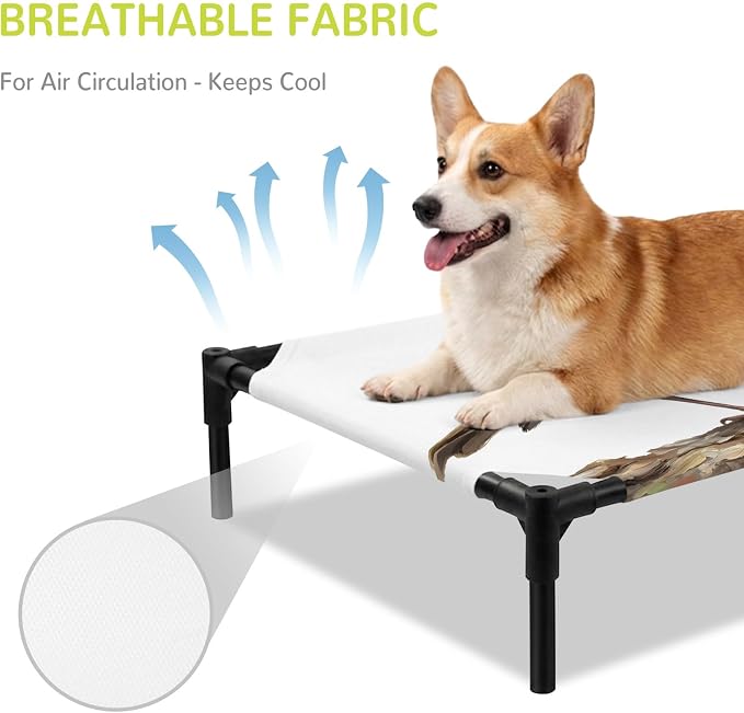 Outdoor Elevated Dog Bed for Large Dogs, Bird Breathable Cooling Raised Dog Cot for Indoor/Outdoor, Ivy Branch Animal Green Botanical Leaf Waterproof Elevated Pet Beds, L 28 x 22 in