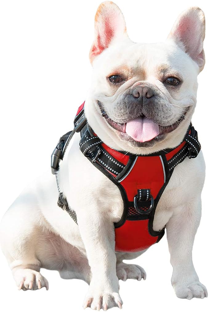 No Pull Dog Harness Medium Reflective Front Clip Vest with Handle | Adjustable 2 Metal Rings 3 Buckles[Easy to Put on & Take Off](M, Red)