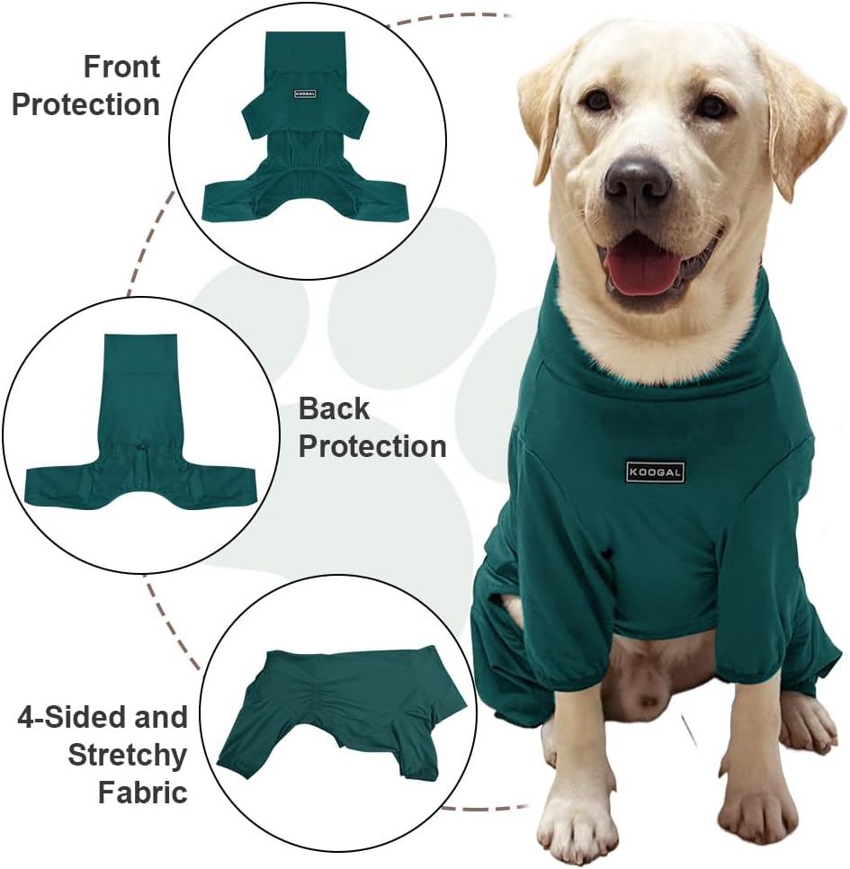Dog Pyjamas PJS Sweater Clothes and Home Clothing Suitable for Medium to Large Breeds of Dogs, Dog Neutering Suits, Extra-Large Stretch Fabric, Four-Legged Clothes (Thin Dark Green, 5XL)
