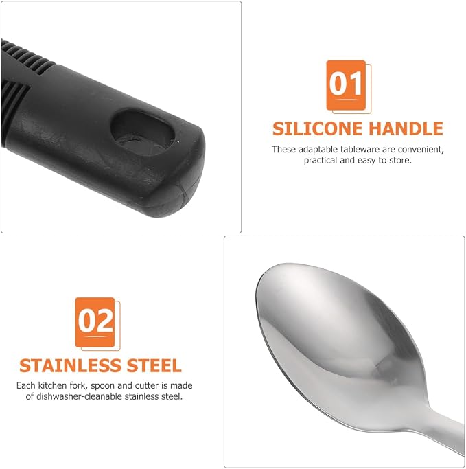 Healifty Adaptive Utensils Anti-Shake Tableware Set 3-Piece Non-Weighted Non-Slip Raised Handle Cutlery 7.87 Inch Fork Spoon Cutter for Elderly Arthritis Tremor Support