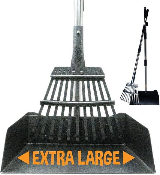 Bodhi Dog Pooper Scooper for Large Dogs - Heavy Duty Metal Poop Scoop w/Long Handle Tray & Rake - Dog Poop Scooper for Yard, Grass, Street, Gravel & Outdoor Areas - Pet Waste Cleanup Tool