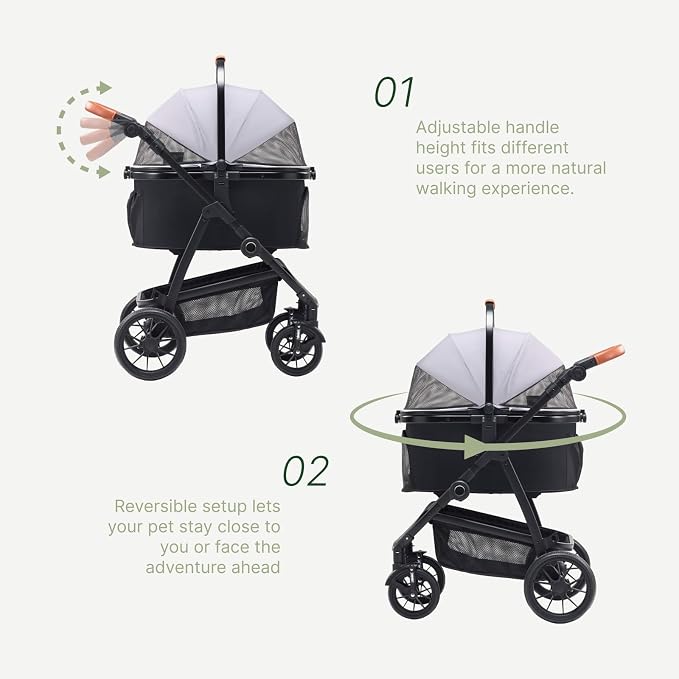 3-in-1 Pet Stroller for Medium Dogs & Cats, Detachable Aluminum Frame Carrier, All-Terrain 4-Wheel Dog Travel Carriage, Shock Absorption, Easy-Entry Low Door, Max 55lbs - Darkgrey
