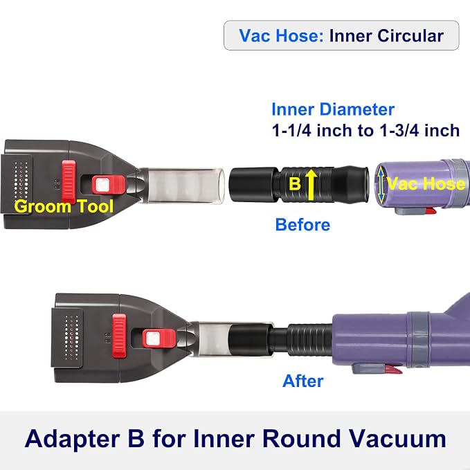 Dog Brush Vacuum Attachment with 1"-1.75" Universal Adapters for Vacuum Cleaners, Pet Hair Shedding Grooming Tool Kit with Long Extension Hose