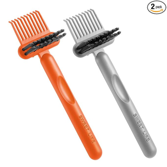 2Pcs 2-in-1 Hair Brush Cleaner & Remover Tool Brush Cleaning Tool Comb Cleaner Effective Hairbrush Cleaner Hair Brush Remover Rake for Man Woman Home Travel Salon Removing Hair Dust (Gray, Orange)