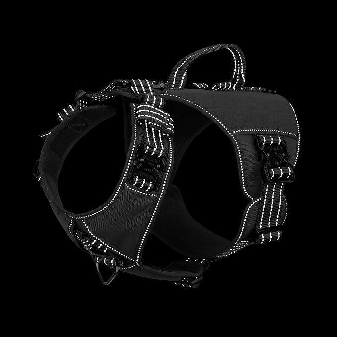 ICEFANG Quick-Moving Tactical Dog Harness for Large Dogs,No Pull Dog Vest | Control Handle,Reflective,Full Metal Buckles,Adjustable,Hook-and-Loop Panel,Soft Padded,Grey,Large