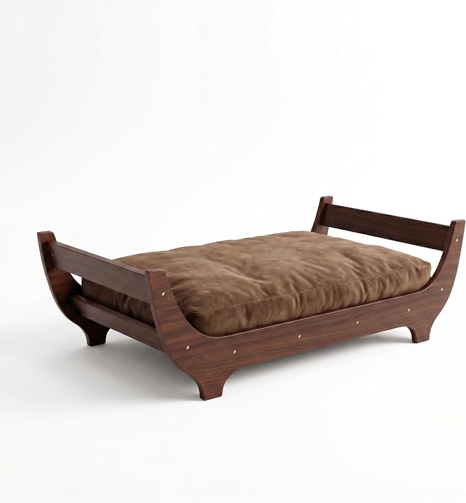 PERUGINA Wood Elevated Raised Dog Bed Frame Mat Set,WalnutPattern,60lb | Trainer Recommended DutchDesign Sturdy Attractive Dog Sofa Couch Furniture