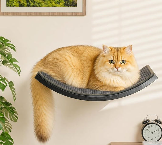 Wall Mounted Curved Cat Hammock with Grey Sisal Pad – Scratch-Friendly Cat Nest Perch for Wall – Large Floating Bed for Indoor Cats