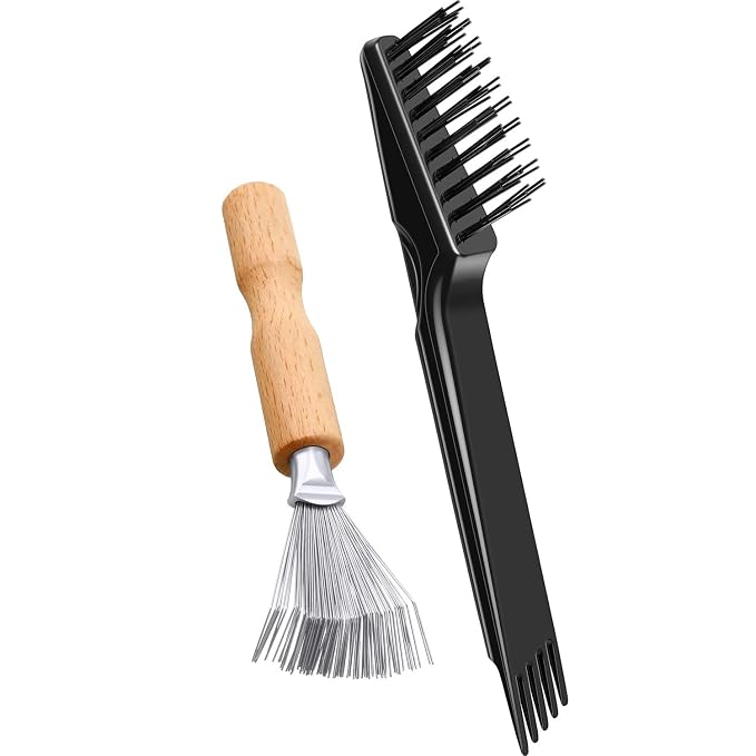 Boao 2 Pack Hair Brush Cleaning Tool,2-in-1 Comb Rake and Brush Cleaner for Removing Hair,Dust and Buildup,Mini Hairbrush Accessory for Home&salon(Black Color,Wooden Handle Rake)