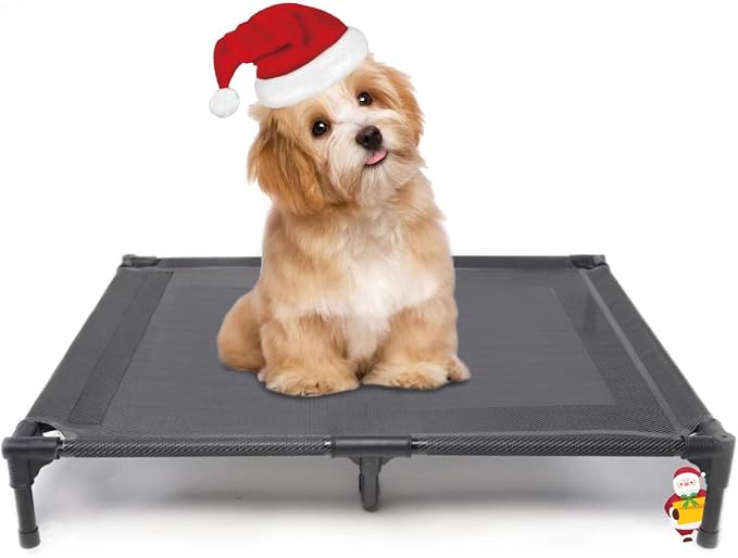 Elevated Dog Bed for Medium Dogs, Dual Support Cooling Cot with Teslin Mesh, Portable Waterproof Pet Bed for Indoor/Outdoor Use, Medium, 30x23x6.3 Inch, Grey