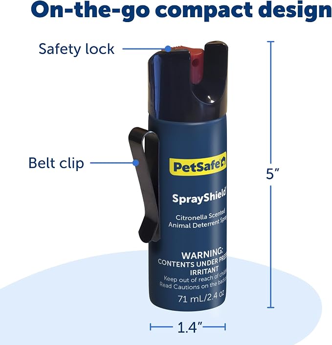 PetSafe SprayShield Animal Deterrent with Clip - Citronella Dog Repellent Spray Ranges up to 10 ft - 2.4 oz / 71 mL - Protect Yourself and Your Pets