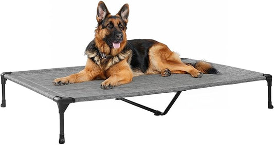 Veehoo Outdoor Elevated Dog Bed Large Sized Dogs, Cooling Raised Dog Cots | Off-ground training platform, portable camping hammock, breathable mesh, easy to clean, no-tool setup, 49"x33", Black Silver