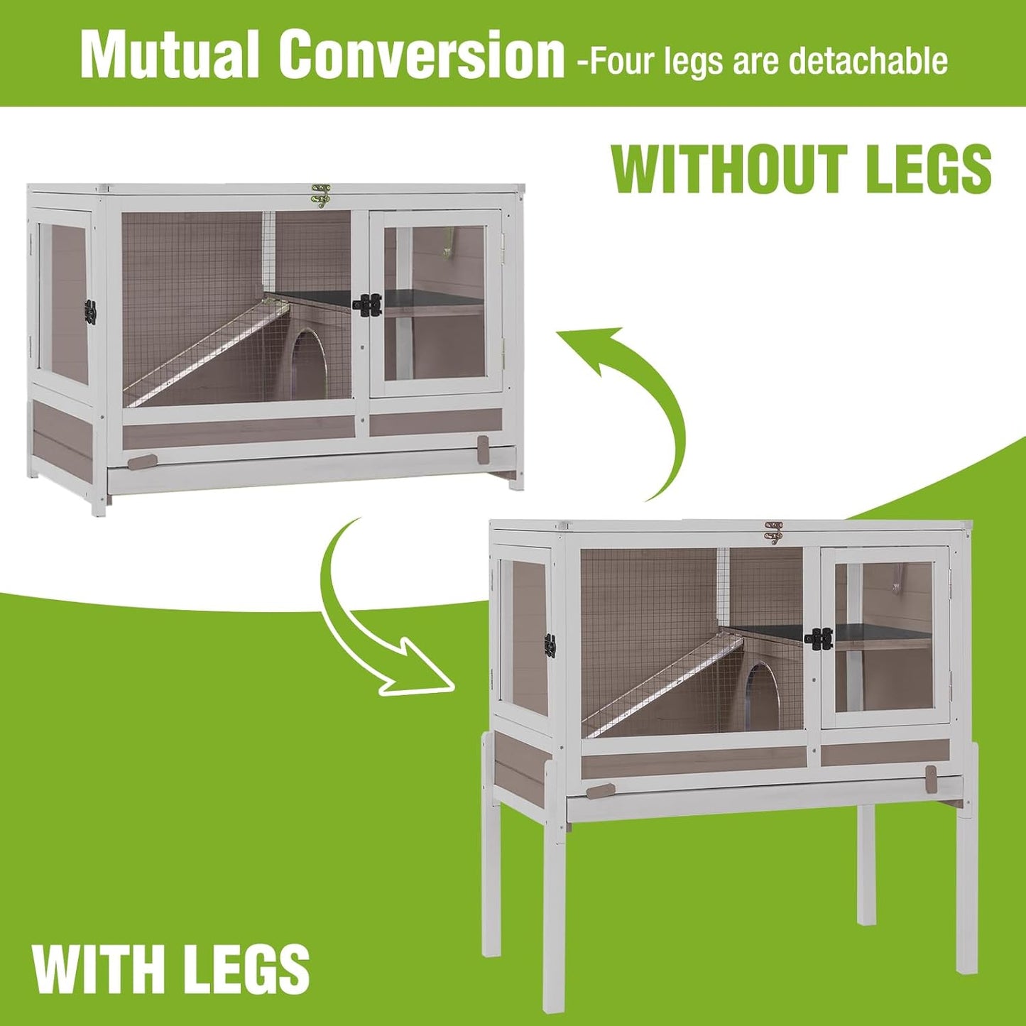 GUTINNEEN Rabbit Hutch Guinea Pig Cages Indoor with Stand Wooden Small Animals Cage Hutch Hamster Cage with Hideout,Pull Out Tray, Anti Chew Ramp(Brown)