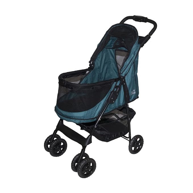 Pet Gear No-Zip Happy Trails Pet Stroller for Cats/Dogs, NEW Emerald | Zipperless Entry, Easy Fold with Removable Liner, Safety Tether, Storage Basket + Cup Holder