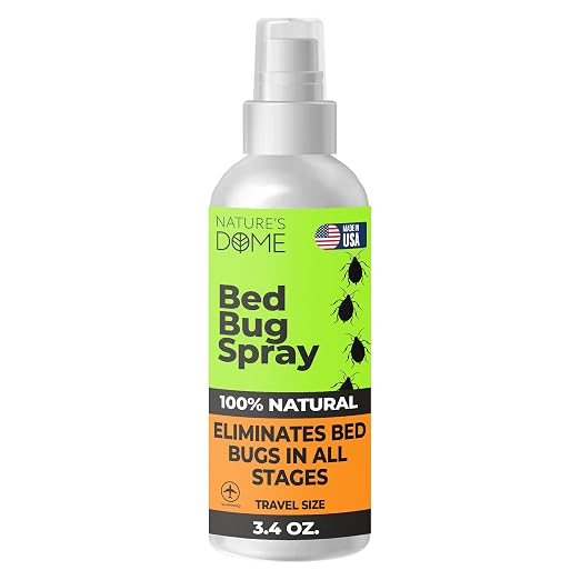 Nature's Dome TSA Approved Travel Bed Bug Spray (3.4 oz) – Natural Bed Bug & Mite Killer, Destroys Eggs on Contact, Non-Staining for Hotel Mattresses & Luggage