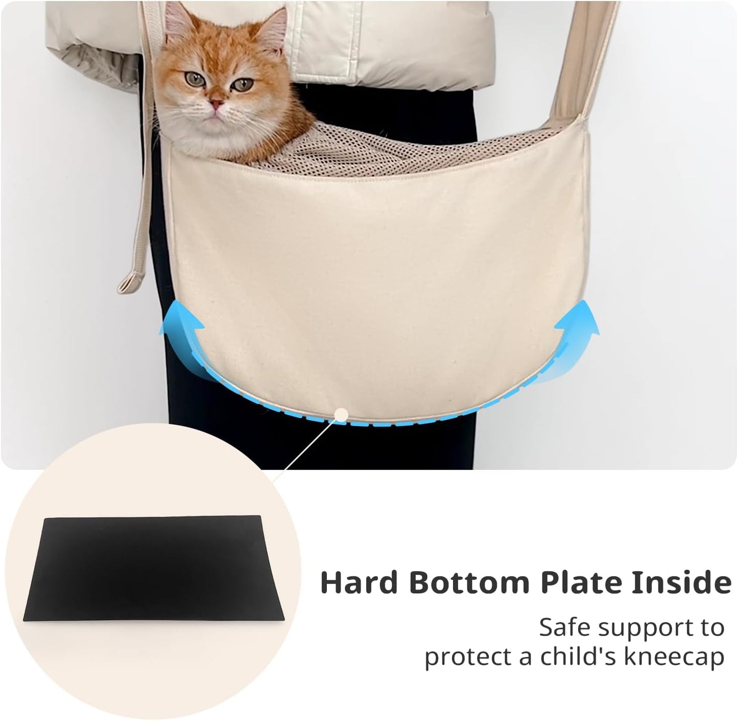 Dog Sling Carrier for Small Dogs and Cats, Lightweight Collapsible Pet Travel Bag with Adjustable Strap, Side Pockets & Breathable Mesh (Beige, 15.7" L x 5.9" W x 8.6" H)