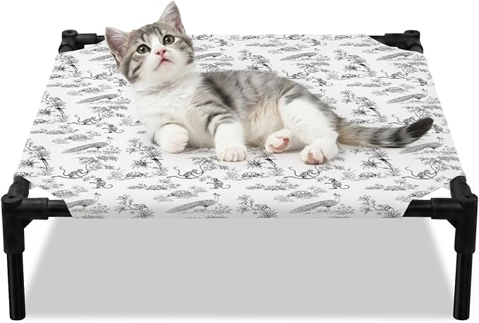 Outdoor Elevated Dog Bed for Small Dogs, Farmhouse Monkey Breathable Cooling Raised Dog Cot for Indoor/Outdoor, Vintage Plants Rustic Turtles Peacock Waterproof Elevated Pet Beds, S 20 x 20 in