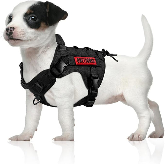 OneTigris Tactical Dog Harness Vest,No-Pull Service Dog Vest with Hook & Loop Panels,Adjustable Dog Vest Harness for Walking Hiking Training(Black,XS)