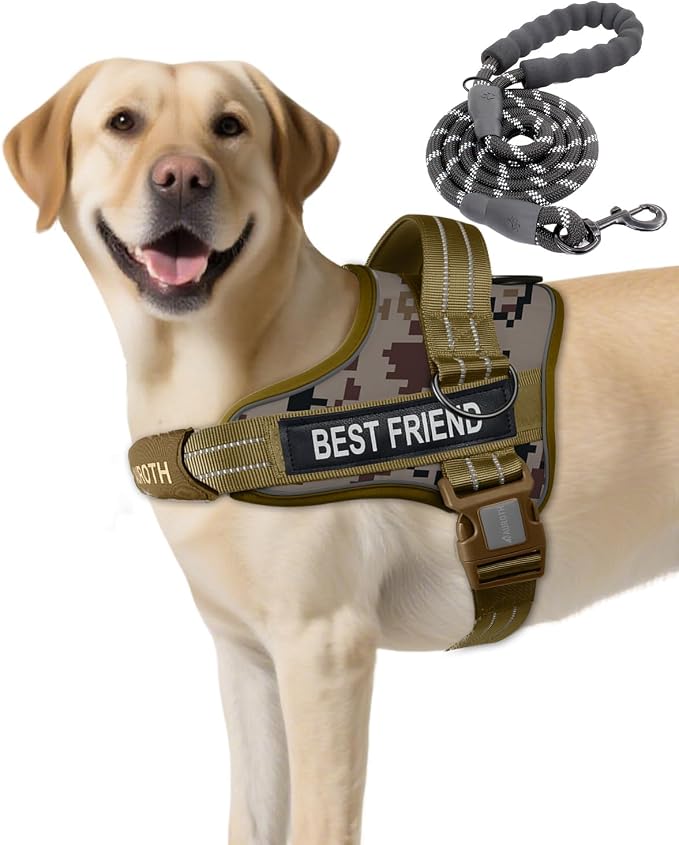 AUROTH Dog Harness for Large Dogs No Pull Tactical Harness and Leash Set | with Leash Clips, LED light clip, Breathable Mesh Padded No Choke, Easy Walking and Training, Desert Camo, Large