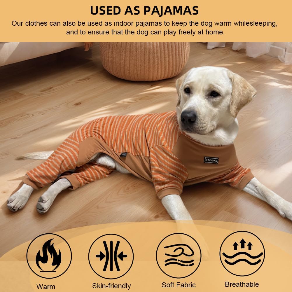 Dog Pyjamas PJS Sweater Clothes and Home Clothing Suitable for Medium to Large Breeds of Dogs, Dog Neutering Suits, Extra-Large Stretch Fabric, Four-Legged (Thickened Orange Stripes, 3XL)