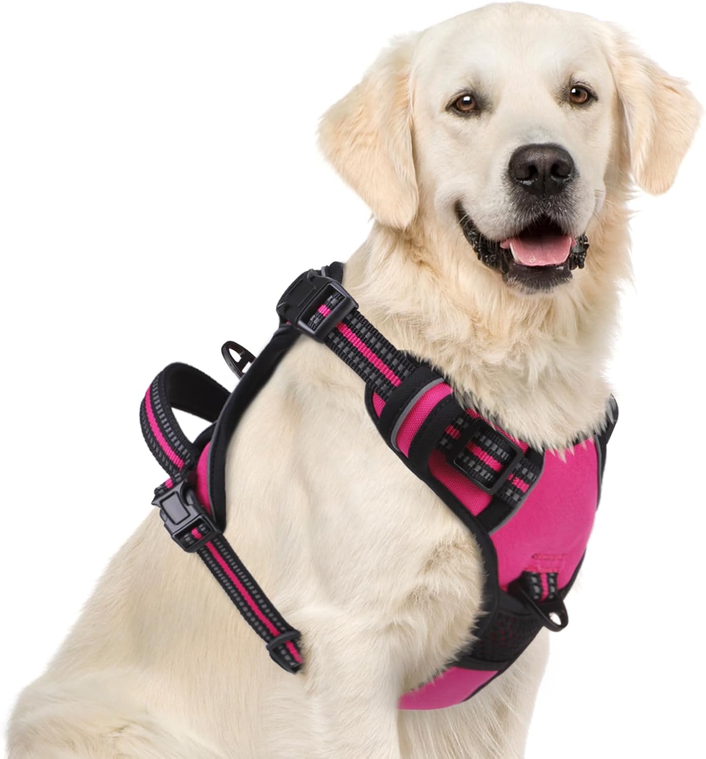 PUPTECK No Pull Dog Harness for Large, Adjustable Reflective Dog Harness with Handle Easy Control, Comfortable Soft Padded Pet Vest Harness for Extra Large Dogs, Fuschia XL