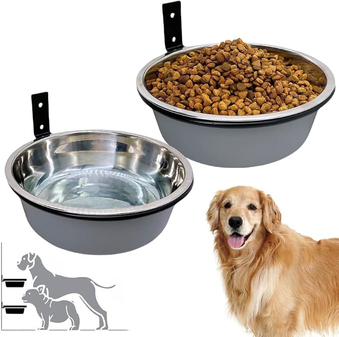 Wall Mounted Dog Bowls-2 * 48 Oz, Stainless-Steel Raised Adjustable | Height Dog Food and Water Bowls, Elevated Pet Comfort Feeding Bowl for Medium Large Dogs Cats