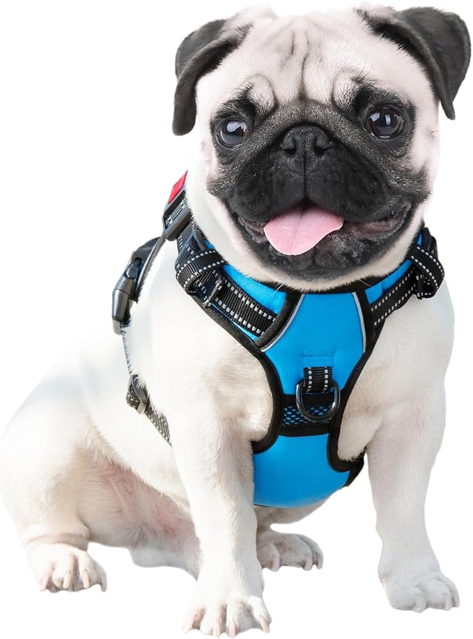 No Pull Dog Harness Medium Reflective Front Clip Vest with Handle | Adjustable 2 Metal Rings 3 Buckles ,[Easy to Put on & Take off](M, Blue)