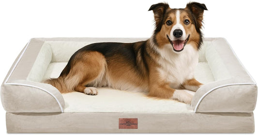 Comfort Expression Large Dog Beds Waterproof Orthopedic Foam Dog Sofa Beds Comfy Pet Bed with Washable Removable Cover & Non-Slip Bottom(Large,Beige)