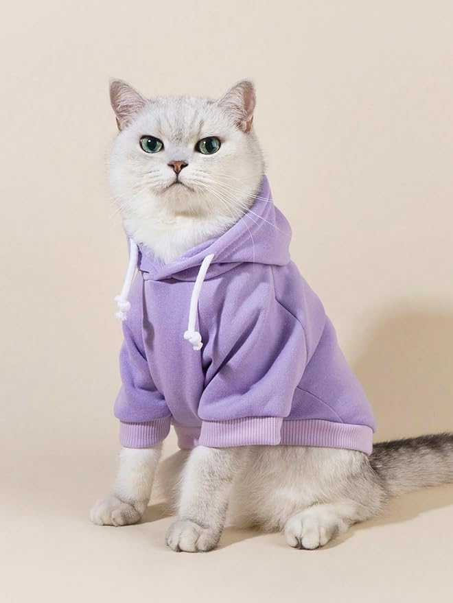 QWINEE Basic Dog Hoodie Sweatshirt Puppy Sweater Warm Cat Costumes Pet Clothes for Chihuahua Puppy Kitten Small Medium Dogs Mauve Purple Medium