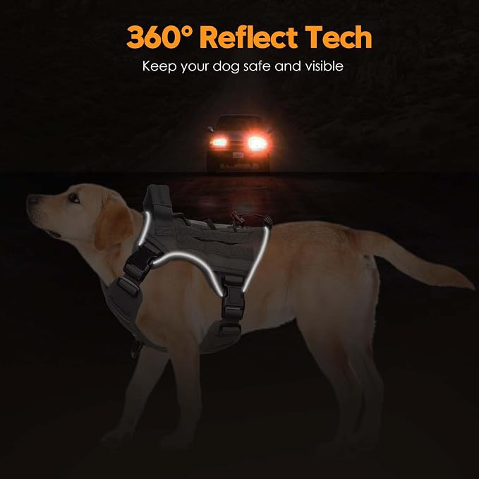 Heavy-Duty Tactical Dog Harness for Large Dogs, No Pull Adjustable Reflective Pet Vest with Molle System, K9 Military-Grade Control for Service Training, Outdoor & 10+ Breeds, Gray, Small