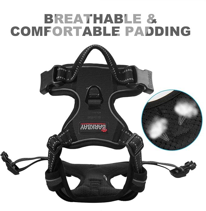 BARKBAY Dog Harness No Pull for Large Dogs Front Back Clips,Dog Vest | Soft Padded No Choke With Handle,Easy On&Off,Adjustable Reflective For Walking Training Running(Black,XL)