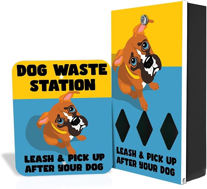 Designer Dog Waste Station - Dual Color Dogs "Boxer" - Roll Bag System (most popular) - Free 400 waste bags & 25 can liners - Over 500k sold in USA (Boxer | Matte Black)