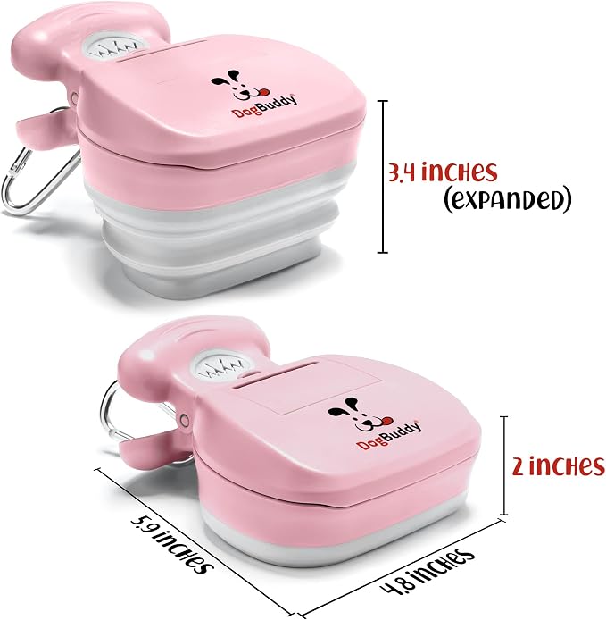 DogBuddy Pooper Scooper, Portable Dog Pooper Scooper, Poop Scooper for Small and Large Dogs, Pooper Scooper with Bag Attachment, Leash Clip and Dog Waste Bags Included (Medium, Pink)