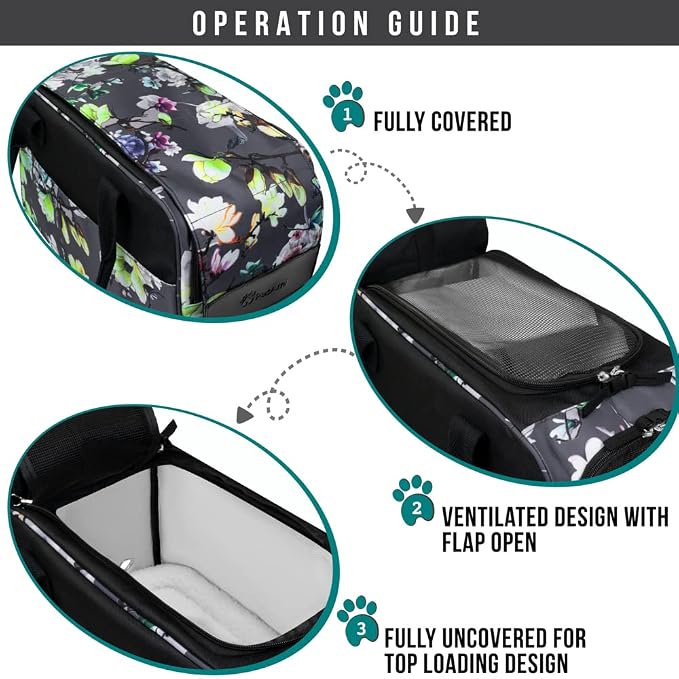 PetAmi Dog Purse Carrier for Small Dogs Cats, TSA Airline Approved Soft-Sided Pet Carrier with Pockets, Ventilated Travel Tote Bag with Bed & Shoulder Strap, Puppy Kitten, Max 12 lbs, Floral Gray