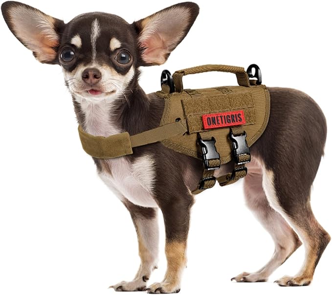 OneTigris Tactical Dog Harness XXS Puppy Vest with Vertical Handle | Tactical XXS puppy harness with vertical handle & fleece padding. Quick-release for easy on/off. Ideal for training & walks.