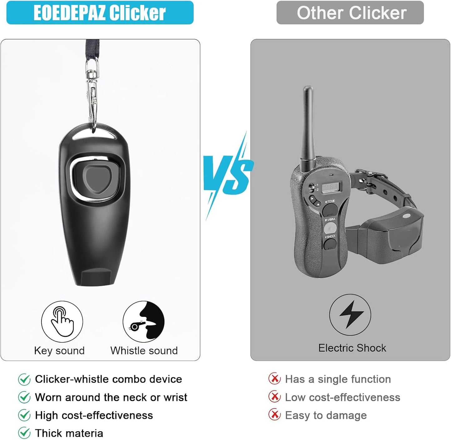 2-in-1 Dog Training Clicker Whistle for Training and Recall, Pet Training Accessories for Puppy, Cats, Horses & Small Animals - 2 Pack with Lanyard, Reward and Train Your Pets Efficiently