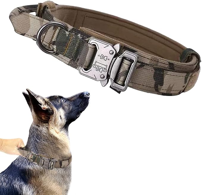 Tactical Dog Collar for Large Dogs with Control Handle,Camo,XL | Adjustable Fit,Heavy-Duty Quick-Release Metal Buckle,1000D Nylon Fabric,Soft-Padded Webbing,D-Ring,for Training & Hiking