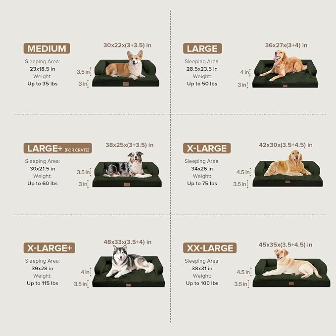 Orthopedic Washable Dog Bed with Bolster for Large Sized Dogs | Pillow Support for Neck Relief, Egg Crate Foam, Waterproof Liner, Anti-Slip Bottom, Machine Washable Cover, 38 x 25 Inch