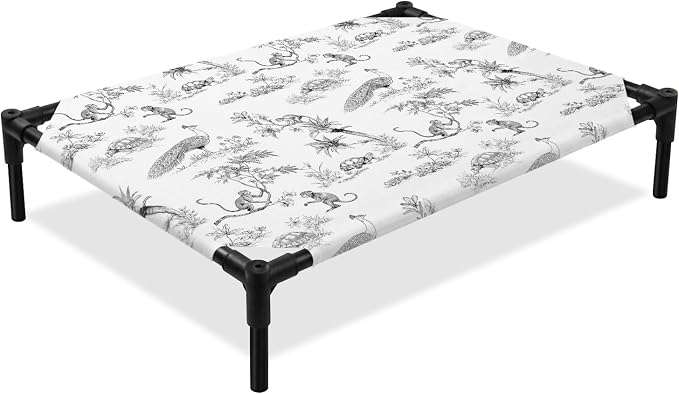 Outdoor Elevated Dog Bed for Large Dogs, Farmhouse Monkey Breathable Cooling Raised Dog Cot for Indoor/Outdoor, Vintage Plants Rustic Turtles Peacock Waterproof Elevated Pet Beds, L 28 x 22 in