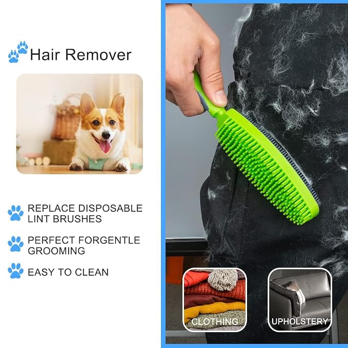 Premium Rubber Pet Hair Brush - Removes Hair from Couches & Pets' Coats