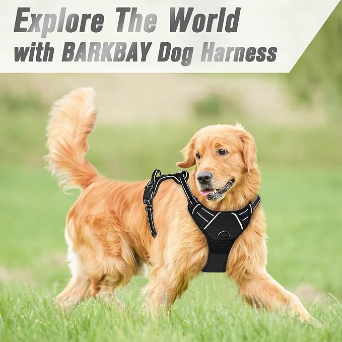 BARKBAY Dog Harness No Pull for Large Dogs Front Back Clips,Dog Vest | Soft Padded No Choke With Handle,Easy On&Off,Adjustable Reflective For Walking Training Running(Black,L)