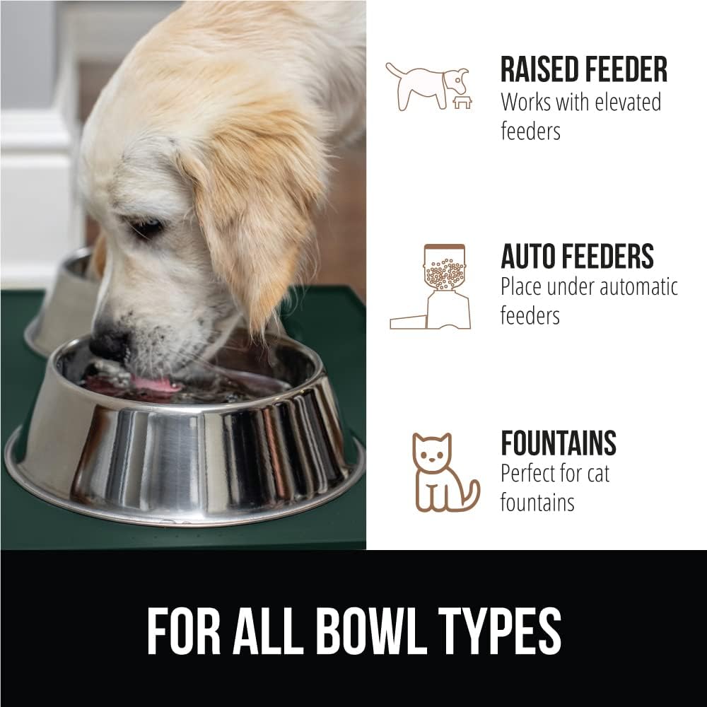 GORILLA GRIP 100% Waterproof Raised Edge BPA Free Silicone Pet Feeding Mat, Dog Cat Food Mats Contain Spills Protects Floors, Placemats for Cats and Dogs Water Bowl, Pets Accessories 16x10, Green