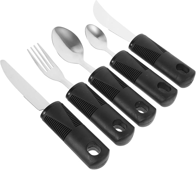 Healifty Adaptive Utensils Set Weighted Utensils for Hand Tremors Non-Slip Tableware with Tpr Handle Elderly Tableware for Arthritis 8.26 X 1.25 X 0.78 in