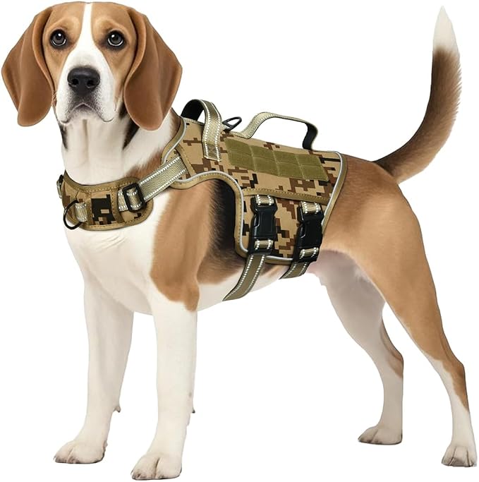 Dog Harness Medium Sized Dog, No Pull Dog Vest with Molle System | Tactical, Easy Control With Handle, Breathable Soft Padded, Adjustable, Reflective, No Choke for Walking, Desert Camo Medium