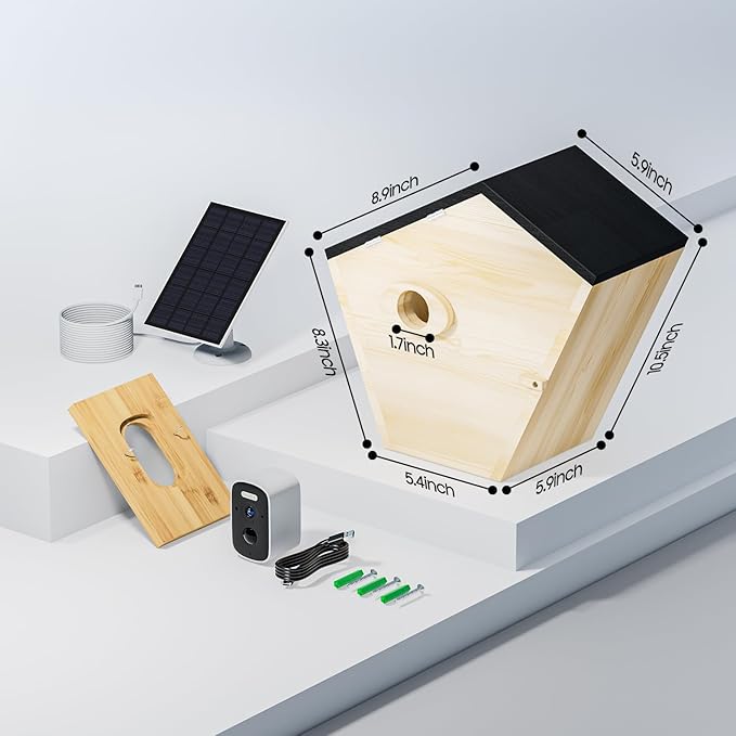 Bird House with Camera, 5MP Smart Birdhouse Camera for Outside with Solar Powered, IP66 Waterproof, Night Vision, Motion Detection & 32GB SD Card, Watch Bird Nesting & Hatching in Real Time