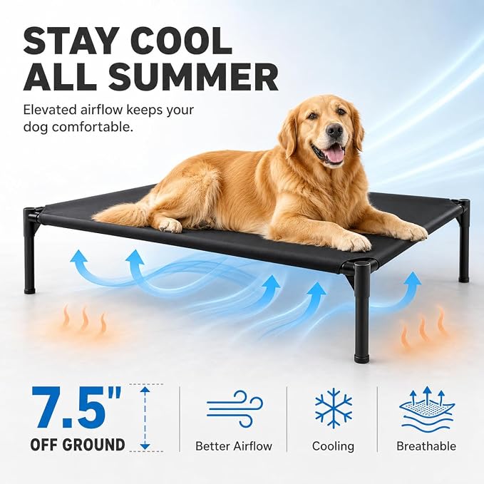 Elevated Dog Cot Bed,Cooling Raised Pet Bed with Washable Breathable Mesh Sturdy Metal Frame,Portable Raised Dog Bed with Anti-Slip Feet for Indoor Outdoor Backyard Use (29" X 26" X 7")