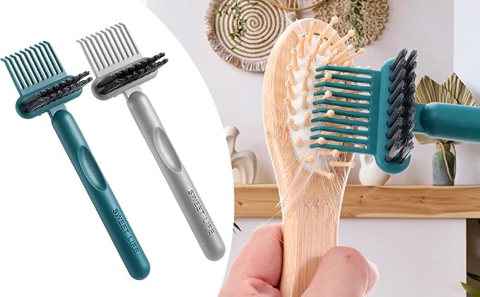 2-in-1 Hair Brush Cleaner & Remover Tool Brush Cleaning Tool Comb Cleaner Effective Hairbrush Cleaners Small and Portable for Travel Man Woman Home Salon Removing Hair Dust(Grey)
