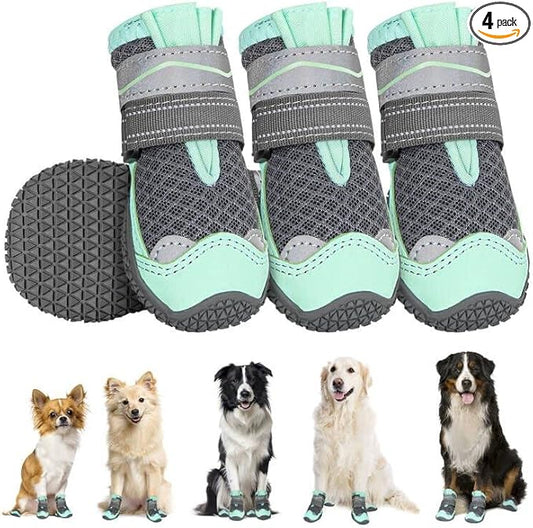 SlowTon Dog Shoes for Large Small Medium Dogs - Breathable Dog Boots for Summer Hot Pavement, Paw Protector for Outdoor Walking Winter Snow, Anti-Slip Rubber Dog Booties for Hardwood Floor (GRGY, 1)
