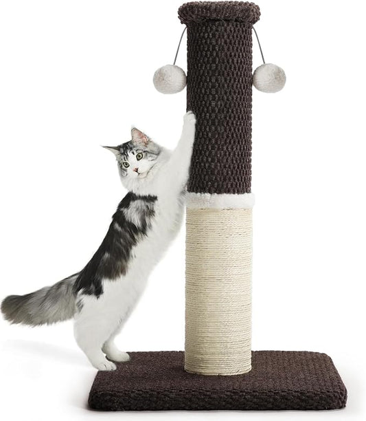 Made4Pets Tall Cat Scratching Post with Sisal & Carpet for Indoor Cats, 33" | Cat Scratcher with Wide Stable Base, Interactive Hanging Toys, Ideal for Adult Cats, Large Breeds and Full-Body Stretching