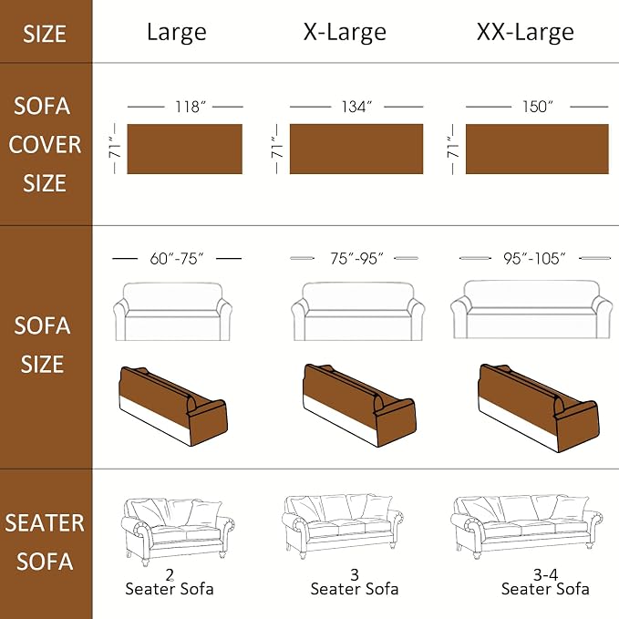 VClife Sofa Cover Bohemian Striped Pattern Couch Cover for 3 Cushion Sofa - Caramel Brown Creamy White Textured Sofa Slipcover Washable Furniture Protector for Couch Decorative Couch Cushion Cover