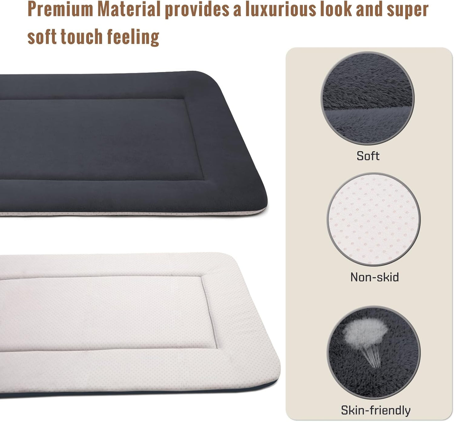 Large Dog Bed Soft Crate Pad Mat 47" Machine Washable with Non-Slip Bottom for Large Medium Dogs